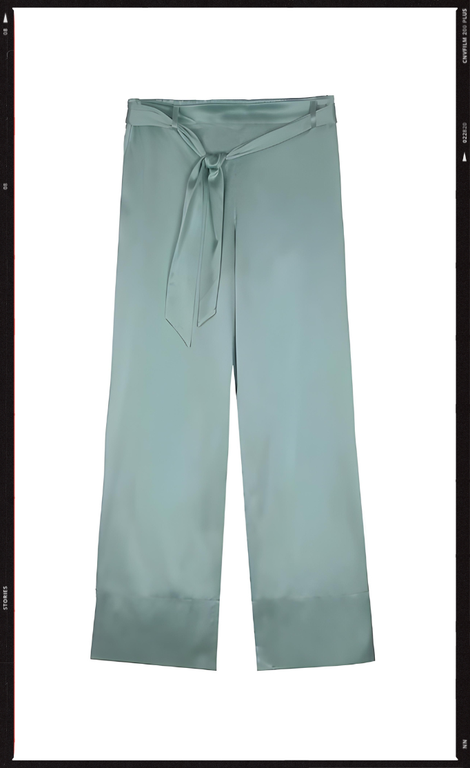 PANTALON AQUA EN SOIE 